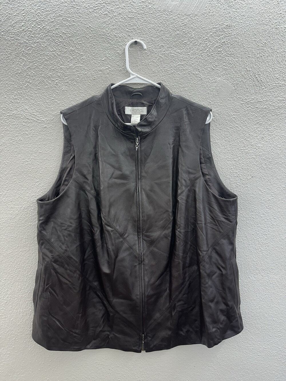 Elana by Tanner Womens Vest Size 2 Brown Leather Sleeveless Lined Zip Up
